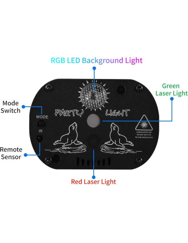 Luz de Fiesta DJ POCOCO R60 Proyector Laser RGB Control Remoto