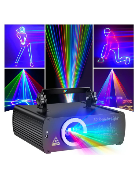 Luz Láser DJ RGB 20W Animación 3D Control Remoto DMX512