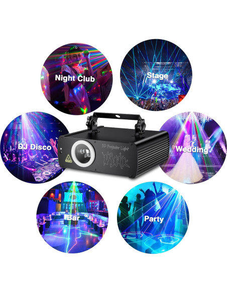 Luz Láser DJ RGB 20W Animación 3D Control Remoto DMX512
