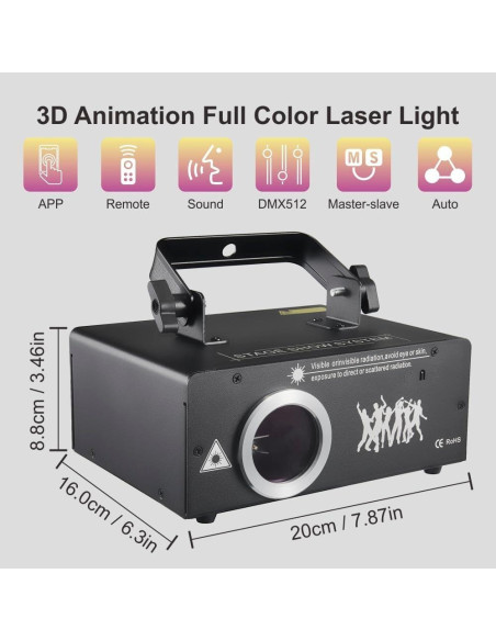 Luz Láser DJ Gruolin GL-A04 3D Control Remoto y App