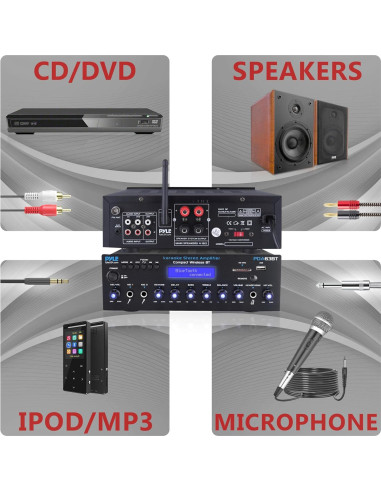 Amplificador Estéreo Inalámbrico Pyle PDA63BT 200W Bluetooth