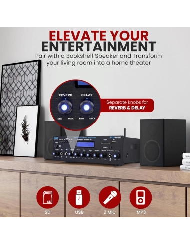 Amplificador Estéreo Inalámbrico Pyle PDA63BT 200W Bluetooth