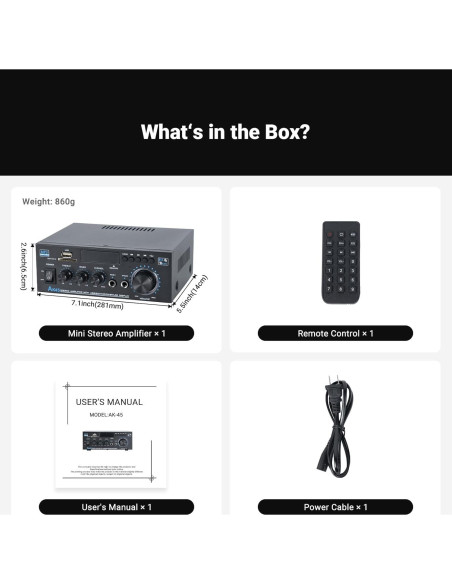 Receptor Estéreo Bluetooth NEOHIPO AK45 300W 2 Canales FM Karaoke