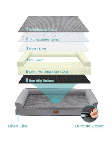Cama Ortopédica para Perros Grandes COZY KISS 106x76x19 cm Gris