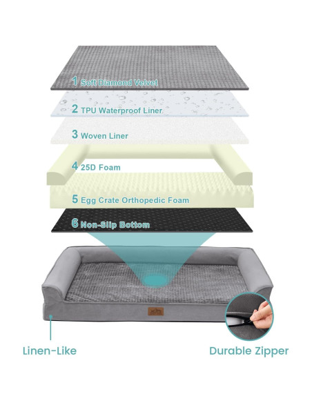 Cama Ortopédica para Perros Grandes COZY KISS 106x76x19 cm Gris