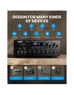 Amplificador Estéreo Bluetooth 5.0 Moukey MAMP1 400W 2.0 Canales 2