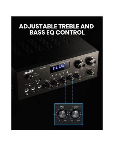 Amplificador Estéreo Bluetooth 5.0 Moukey MAMP1 400W 2.0 Canales