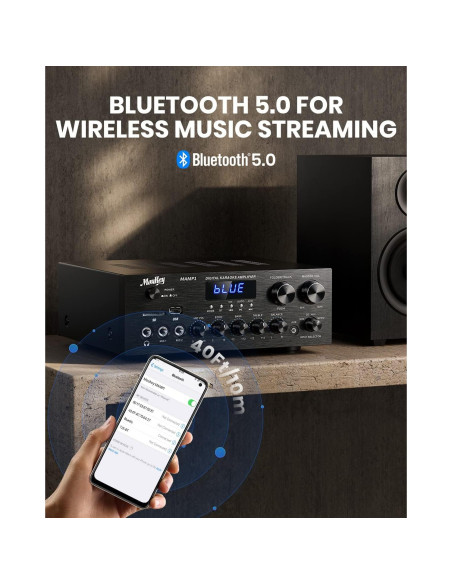 Amplificador Estéreo Bluetooth 5.0 Moukey MAMP1 400W 2.0 Canales