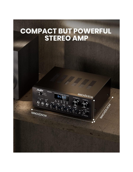 Amplificador Estéreo Bluetooth 5.0 Moukey MAMP1 400W 2.0 Canales