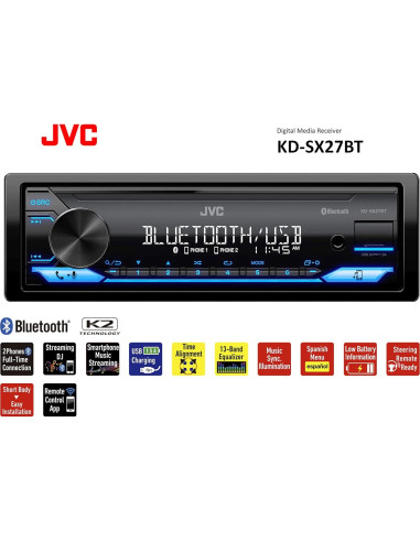 Estéreo de Coche JVC KD-SX27BT Bluetooth 100W USB 1.5A