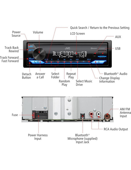 Estéreo de Coche JVC KD-SX27BT Bluetooth 100W USB 1.5A