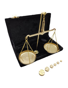 Antigua Balanza de Pesaje Tarazu de Bronce con Pesos - 12.7x22.1cm