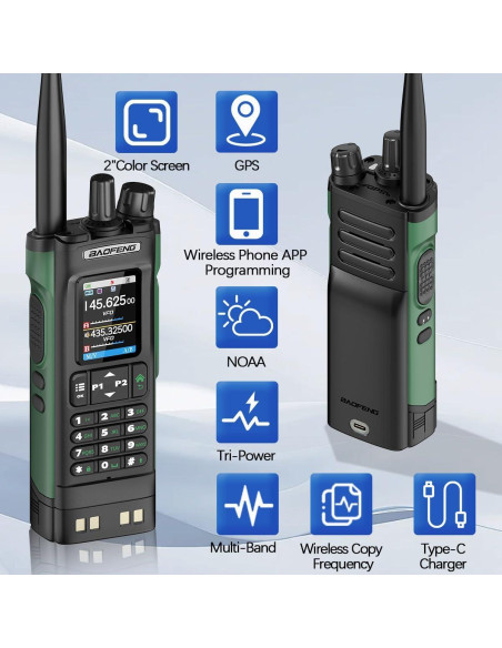 Walkie Talkies BAOFENG UV-32 10W con GPS y Carga USB-C (Paquete de 2)