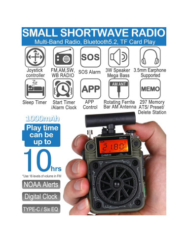 Radio ZHIWHIS ZWS-777 AM/FM/SW con Bluetooth y Alerta NOAA