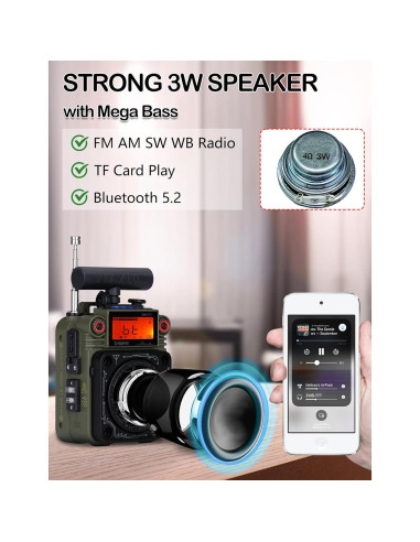 Radio ZHIWHIS ZWS-777 AM/FM/SW con Bluetooth y Alerta NOAA