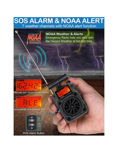 Radio ZHIWHIS ZWS-777 AM/FM/SW con Bluetooth y Alerta NOAA