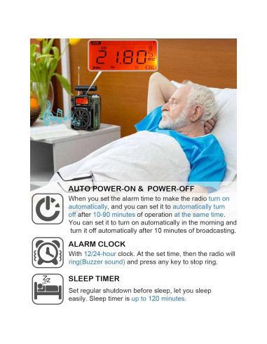 Radio ZHIWHIS ZWS-777 AM/FM/SW con Bluetooth y Alerta NOAA