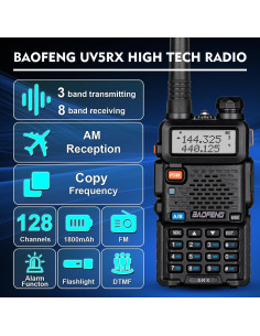 Baofeng 5RX Radio Ham Multibanda VHF UHF 4 Baterías 1800mAh 2