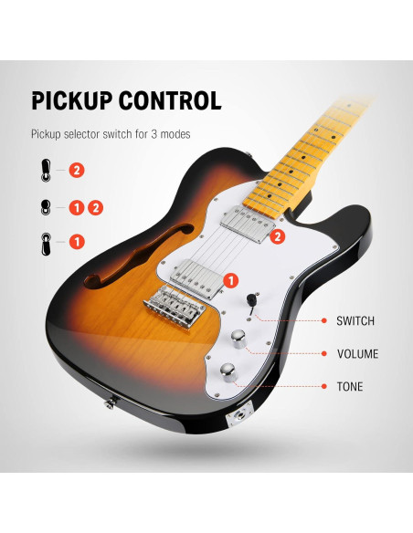 Guitarra Eléctrica Donner DJC-1000S Thinline 39" Sunburst