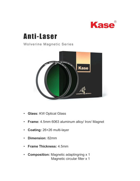 Filtro Anti-Laser Kase Wolverine 82mm Vidrio Templado