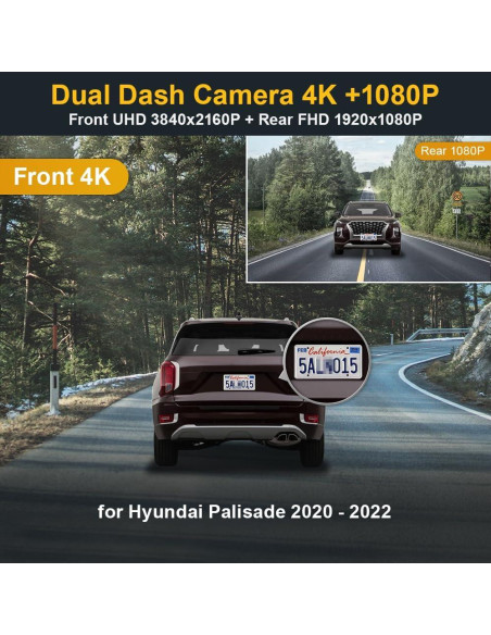 Cámara de Salpicadero Fitcamx 4K Frontal + 1080P Trasera para Hyundai Palisade 2020-2022