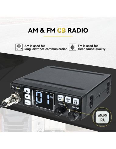Radio CB Retevis MB3 con Antena y Función VOX - 40 Canales