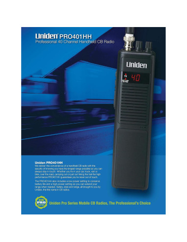 Radio CB Portátil Uniden PRO401HH 40 Canales 4W Alcance Largo