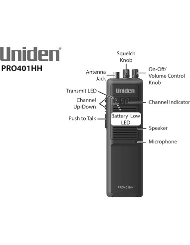 Radio CB Portátil Uniden PRO401HH 40 Canales 4W Alcance Largo