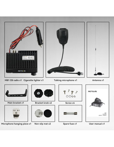 Radio CB Retevis MB1 40 Canales con Antena y Cancelación de Ruido