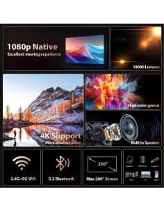 Proyector ZDK Full HD 1080P 4K WiFi Bluetooth 18000L 2