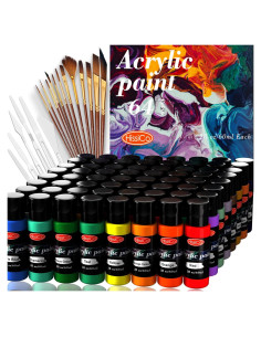Juego de Pintura Acrílica HissiCo 64 Colores 60ml 12 Pinceles