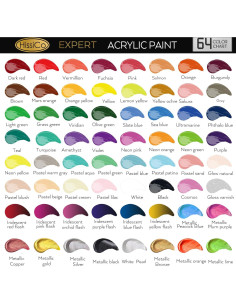 Juego de Pintura Acrílica HissiCo 64 Colores 60ml 12 Pinceles 2