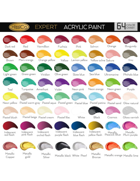 Juego de Pintura Acrílica HissiCo 64 Colores 60ml 12 Pinceles