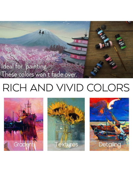 Juego de Pintura Acrílica HissiCo 64 Colores 60ml 12 Pinceles