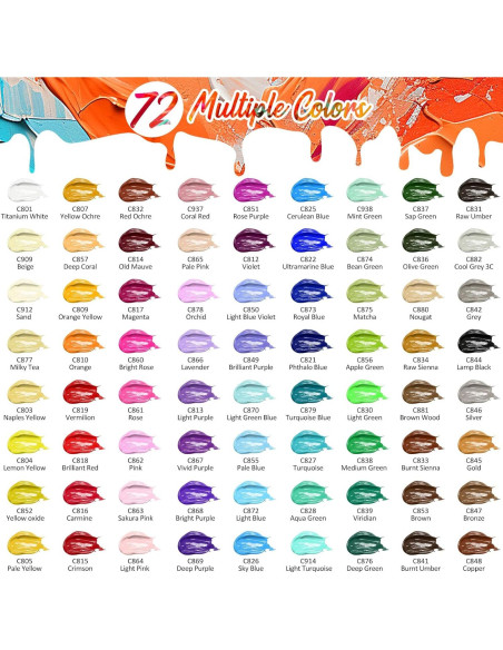 Juego de Pintura Acrílica Caliart 72 Colores 59ml con 12 Pinceles