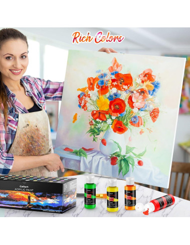 Juego de Pintura Acrílica Caliart 72 Colores 59ml con 12 Pinceles