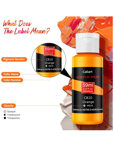 Juego de Pintura Acrílica Caliart 72 Colores 59ml con 12 Pinceles