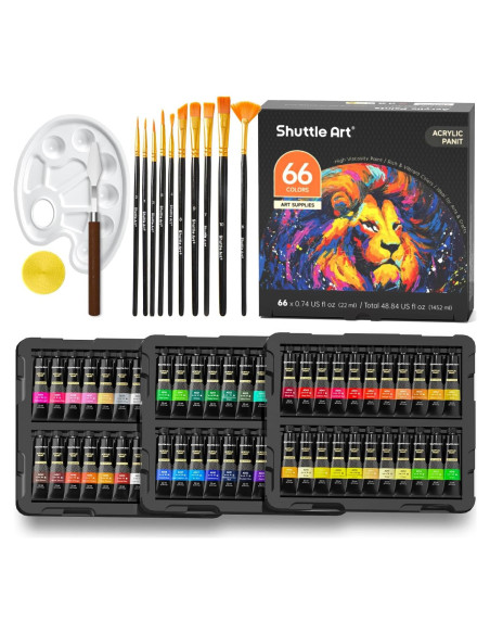 Set de Pintura Acrílica Shuttle Art 66 Colores 82 Piezas