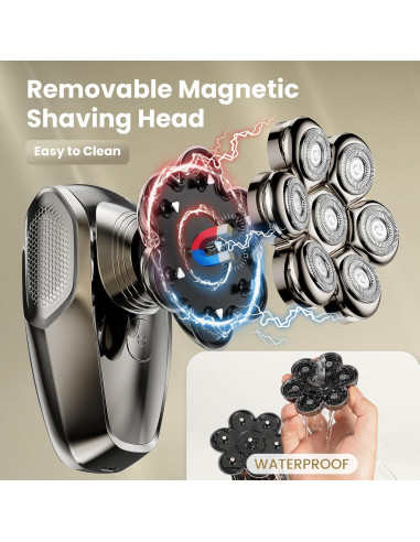 Afeitadora de Cabeza SHPAVVER 7D Desmontable IPX7 Carga Tipo C
