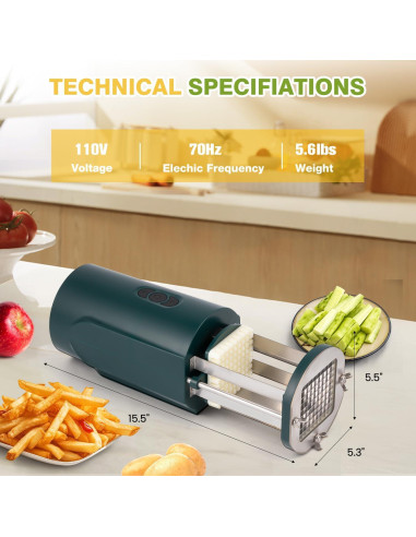 Cortadora de Papas Francesas Eléctrica Flyseago Verde 2 Cuchillas