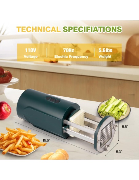 Cortadora de Papas Francesas Eléctrica Flyseago Verde 2 Cuchillas