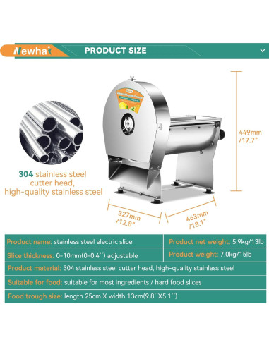 Cortadora de Verduras Eléctrica Newhai 0-10mm Acero Inoxidable