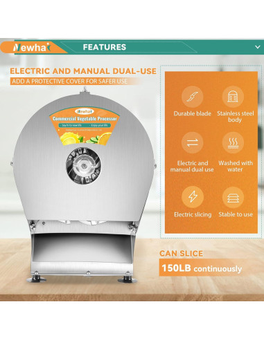 Cortadora de Verduras Eléctrica Newhai 0-10mm Acero Inoxidable