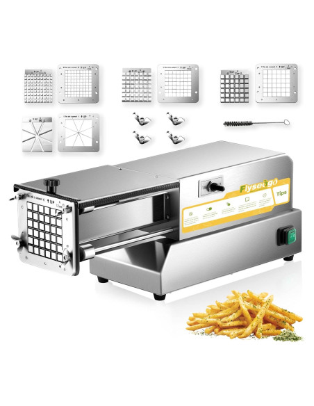 Cortador de Papas Fritas Eléctrico Flyseago 4 Cuchillas Acero Inoxidable