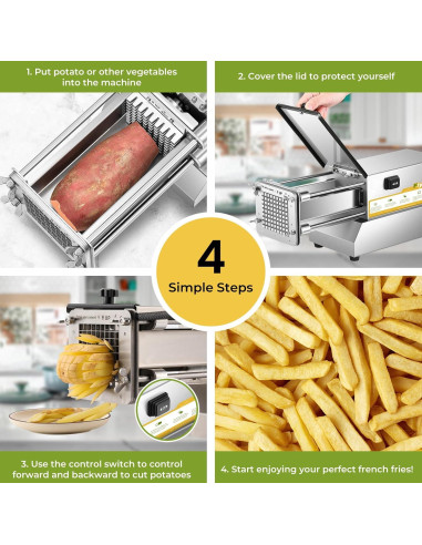 Cortador de Papas Fritas Eléctrico Flyseago 4 Cuchillas Acero Inoxidable