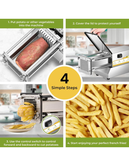 Cortador de Papas Fritas Eléctrico Flyseago 4 Cuchillas Acero Inoxidable