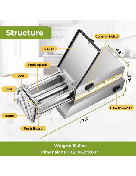 Cortador de Papas Fritas Eléctrico Flyseago 4 Cuchillas Acero Inoxidable