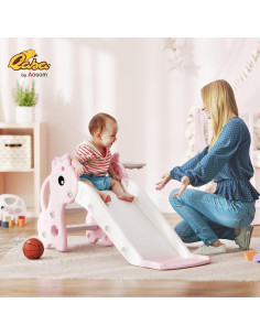 Tobogán para Niños Qaba Jirafa Rosa con Escalera y Aro 2