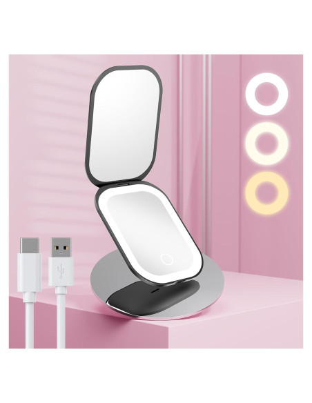 Espejo de Viaje Iluminado Benbilry Compacto 1X/3X Negro