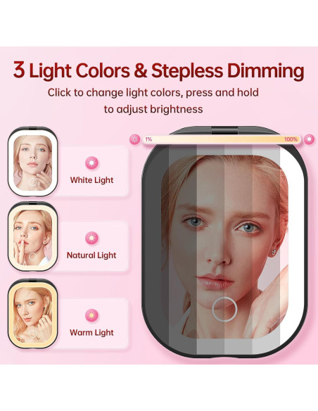 Espejo de Viaje Iluminado Benbilry Compacto 1X/3X Negro